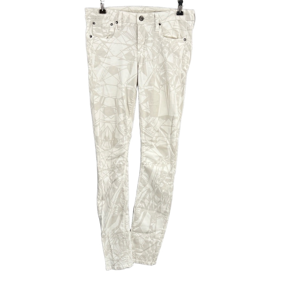 Helmut Lang Stretch Skinny Pants White Grey Geometric Print Womens Size 26